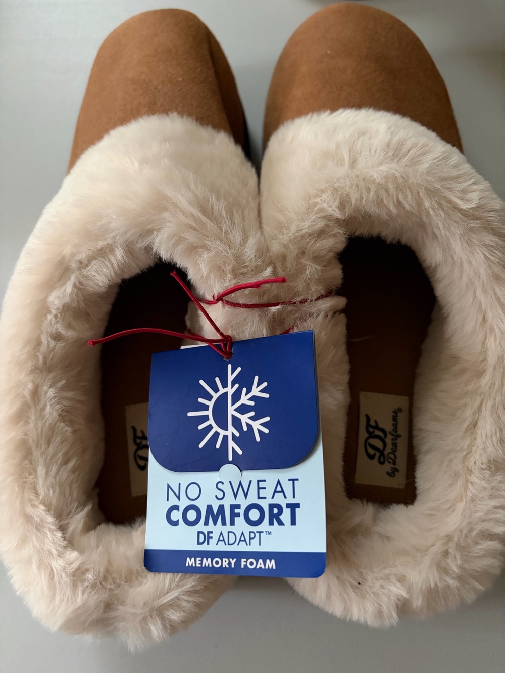dearfoams Brown Faux-Suede Slippers with Cream Faux-Fur Lining